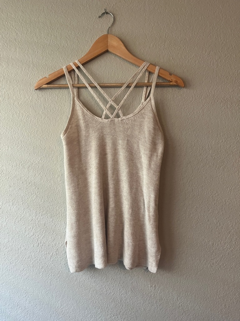 American Eagle Outfitters Cream Delicate Ribbed Knit Tank Small